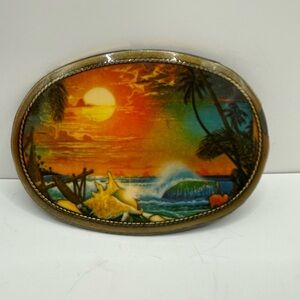 Bill ogden vintage resin ocean surf art work on brass belt buckle